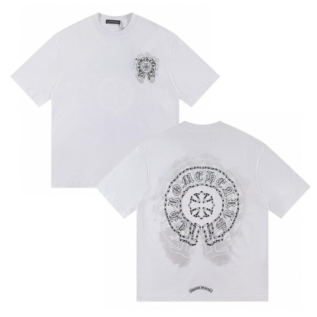 W386 CHROME HEARTS Лето 2026 Новая Высококачественная Хлопковая Круглый Вырез Свободная Большого Размера Футболка Футболка для Пары