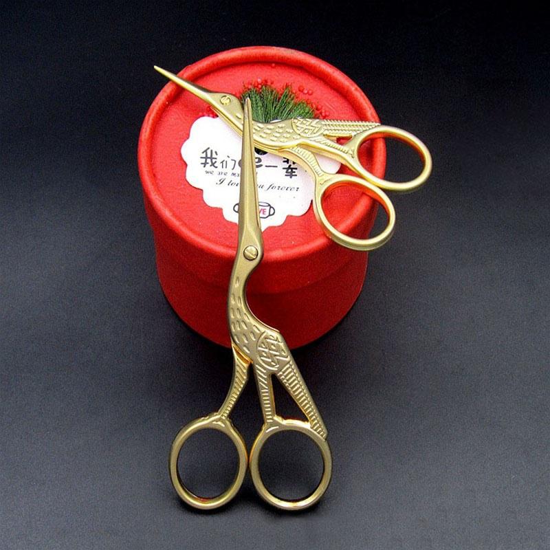 Gold Vintage Stork-Shaped Embroidery Sewing Trimming Dressmaking Craft Shears Cross