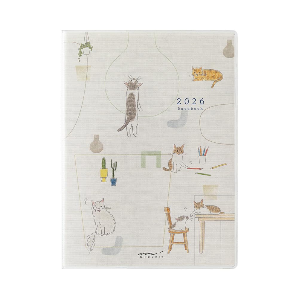 Еженедельник Midori Pocket Diary, 2026, A6, Недельный, Рисунок кошки, 22367006 (Начинается в январе 2026 года)