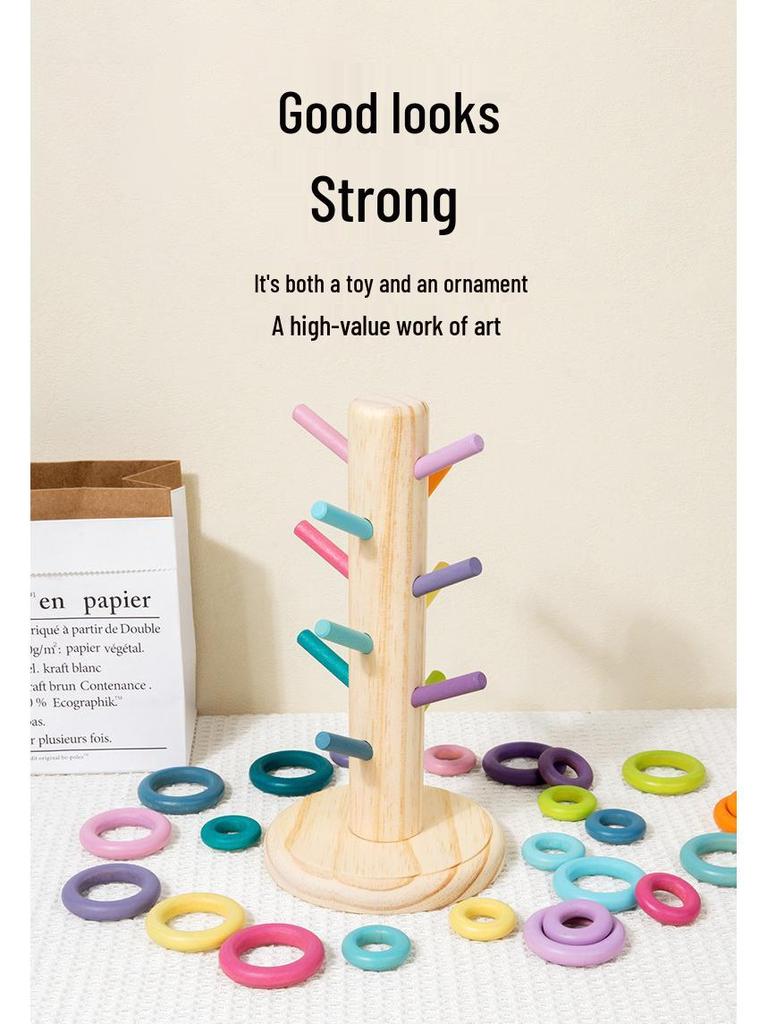 Rainbow Wooden Stacking Rings for Kids - Interlocking Building Blocks with CE Certification