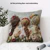 Three Girls Floral Pillow Cover 2D Embroidered Print Boho Friendship Wildflower Cushion Case For Sofa Bed Couch