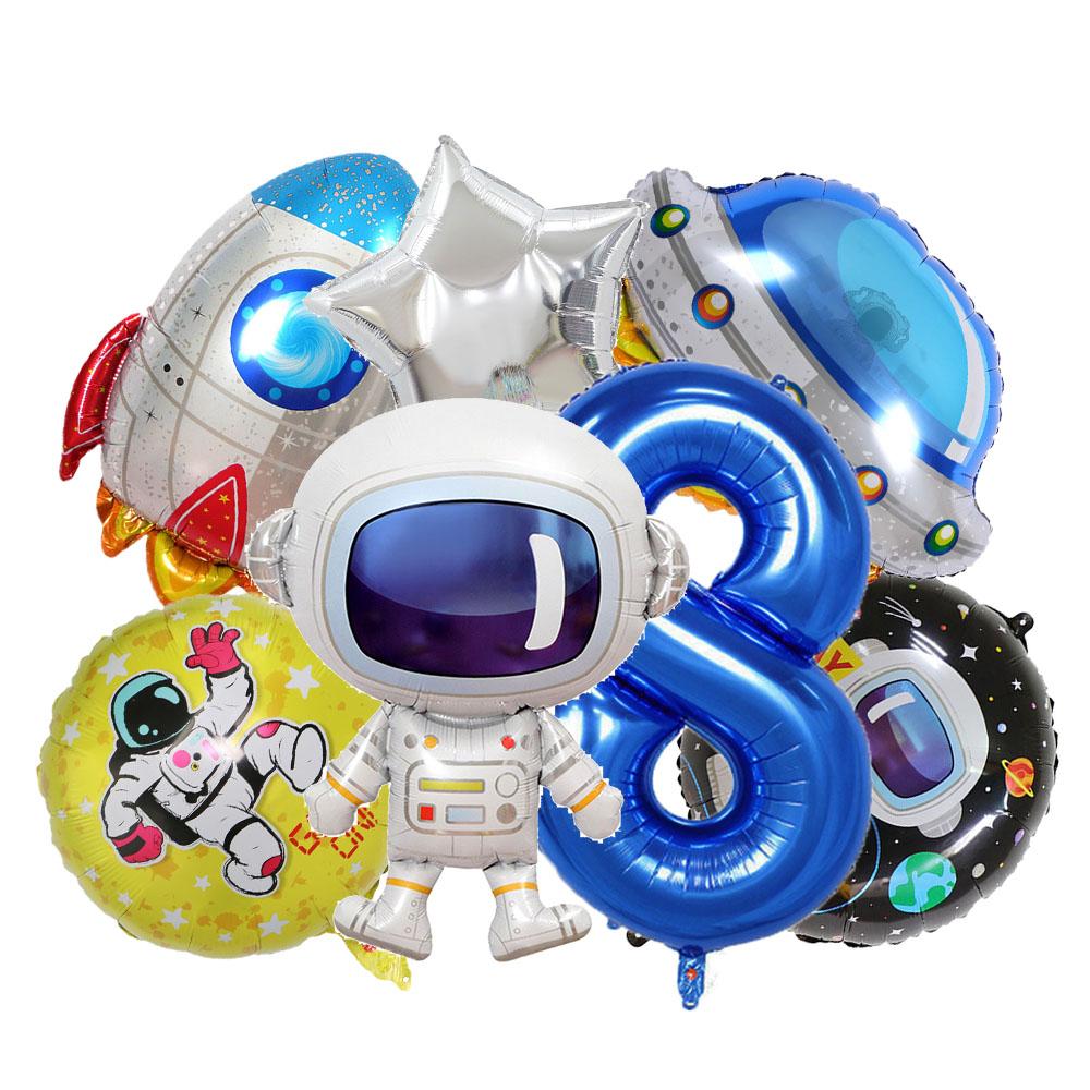 7 Pcs Rocket Astronaut Foil Balloon Universe Outer Space Theme 0-9 Years Old Children Boys Birthday Party Decoration Baby Shower