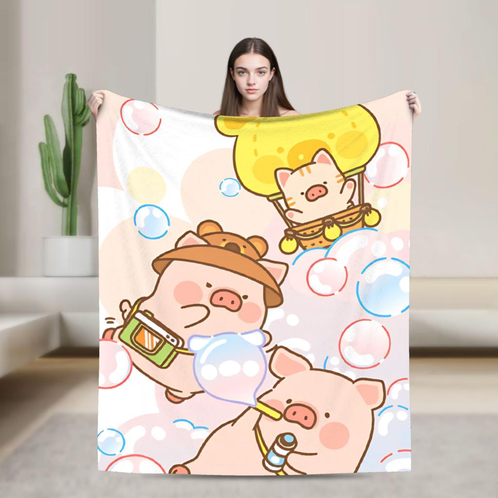 Cartoon L-Lulu Pig Warm Soft Blankets Travel Office Throw Blanket Street Trend Couch Chair Flannel Bedspread Sofa Bed Cover