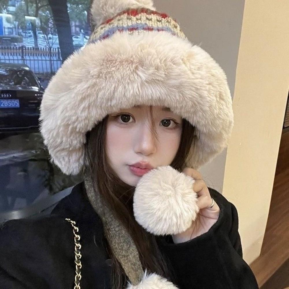 Warm Ear Protection Hat Windproof Pullover Beanie Hat Fashion Knitted Plush Hat Outdoor