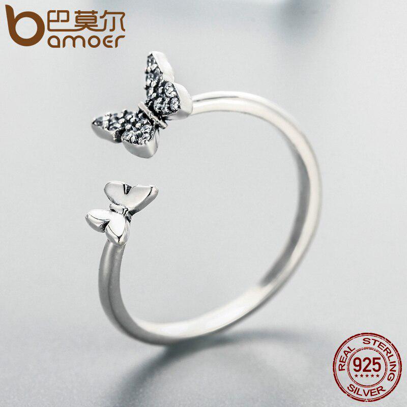 Кольцо BAMOER из стерлингового серебра 925 пробы с ослепительным цирконием и бабочкой на открытом пальце