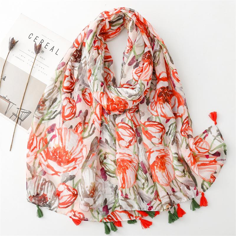 Thin Fashion Aztec Paisley Floral Tassel Viscose Shawl Scarf High Quality Wrap Pashmina Stole Bufandas Muslim Hijab 180*90Cm