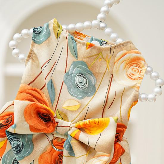 Платье с бантом для собаки, с принтом роз, летний сарафан принцессы для питомца, летний наряд для питомца для маленьких девочек, собак, кошек