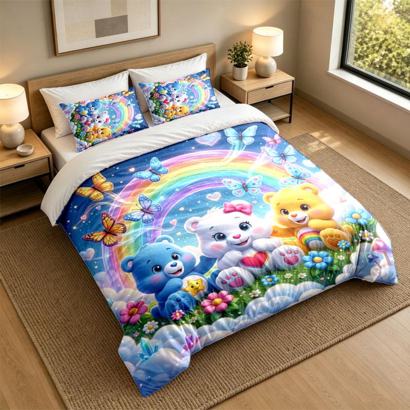 3 шт. Комплект постельного белья Care Bears Мягкая простыня и две наволочки Декор для спальни дома