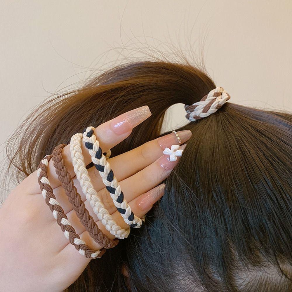 5PSC Braided Hair Rope Nylon Hairband Simple Rubber Band Women Girl