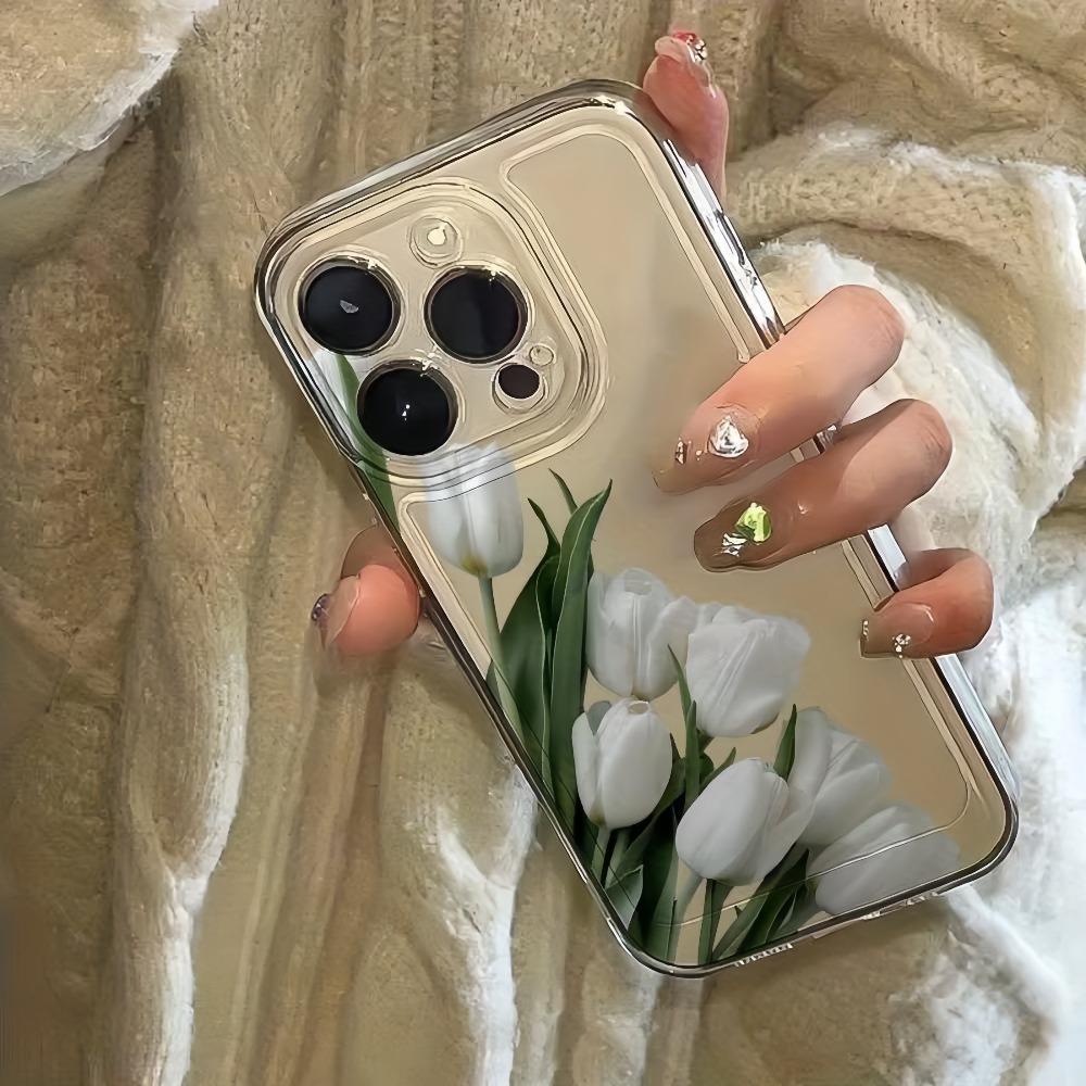 Минималистичный узор с тюльпанами чехол для телефона подходит для iPhone 17 16 15 14 13 12 11 Pro/Max/Plus противоударная задняя крышка