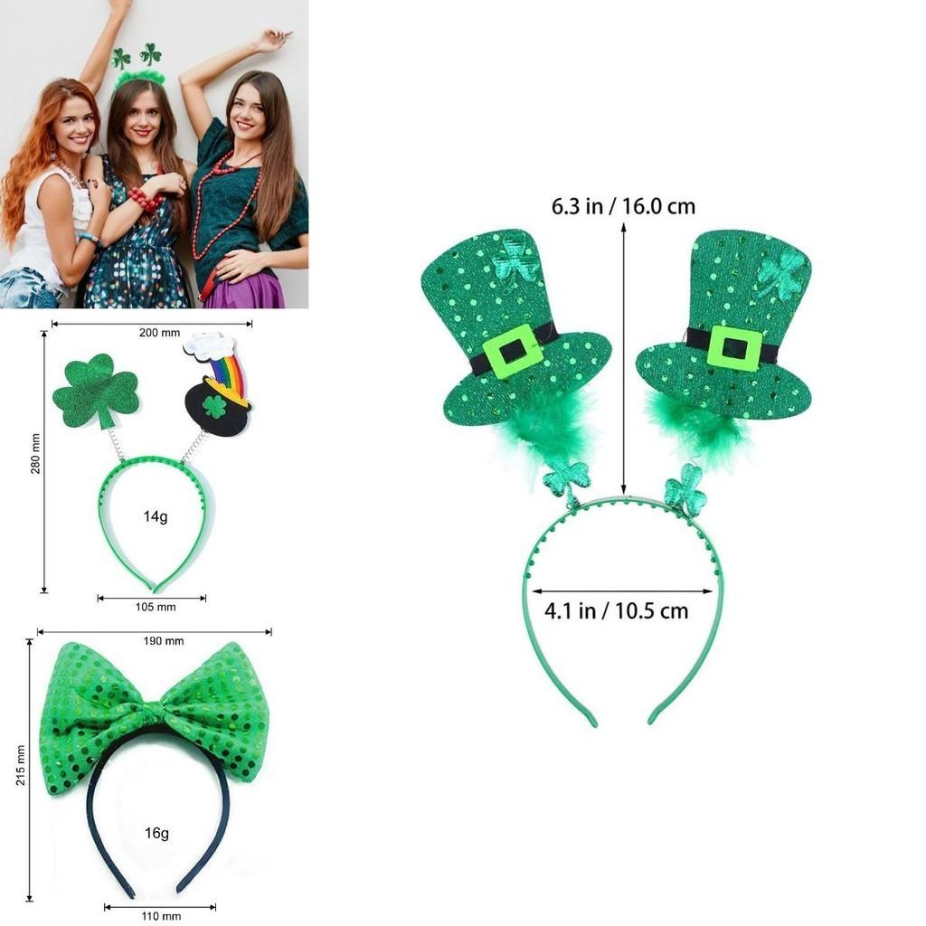 St. Patrick's Day Green Clover Hair Band Elf Hat Headband Set