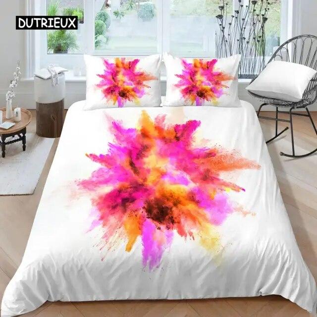 3D Tie Dye King Queen Пододеяльник Красочные всплески чернил Стиль Постельное белье для детей Подростки Взрослые Современное искусство Полиэстер Пододеяльник комплект из трех предметов