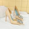 Women's Banquet High Heels Slim Heels Shallow Mouth Pointed Side Hollow Water Diamond Single Shoes