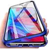 Case for Samsung Galaxy A12, Magnetic Adsorption Bumper Case 360 Degrees Protection Transparent Tempered Glass Cover - Blue