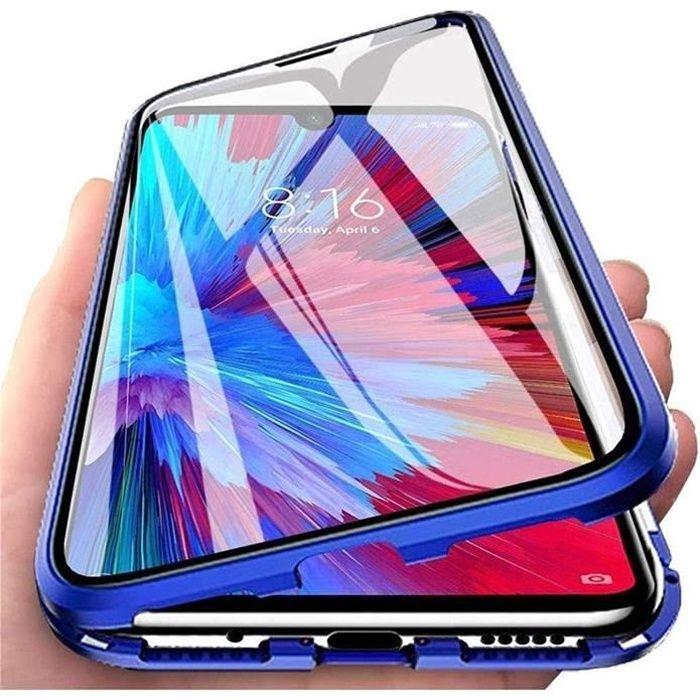 Case for Samsung Galaxy A12, Magnetic Adsorption Bumper Case 360 Degrees Protection Transparent Tempered Glass Cover - Blue