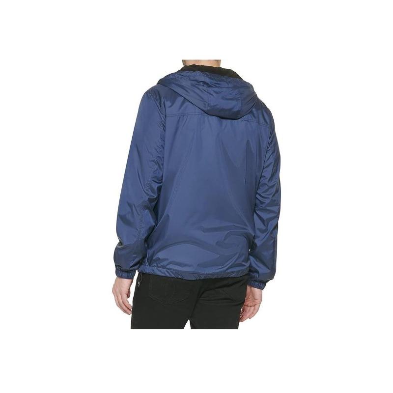 Calvin Klein Прочная ветрозащитная водонепроницаемая структурированная куртка Techwear с капюшоном и регулируемой талией для мужчин CM234687-NVY