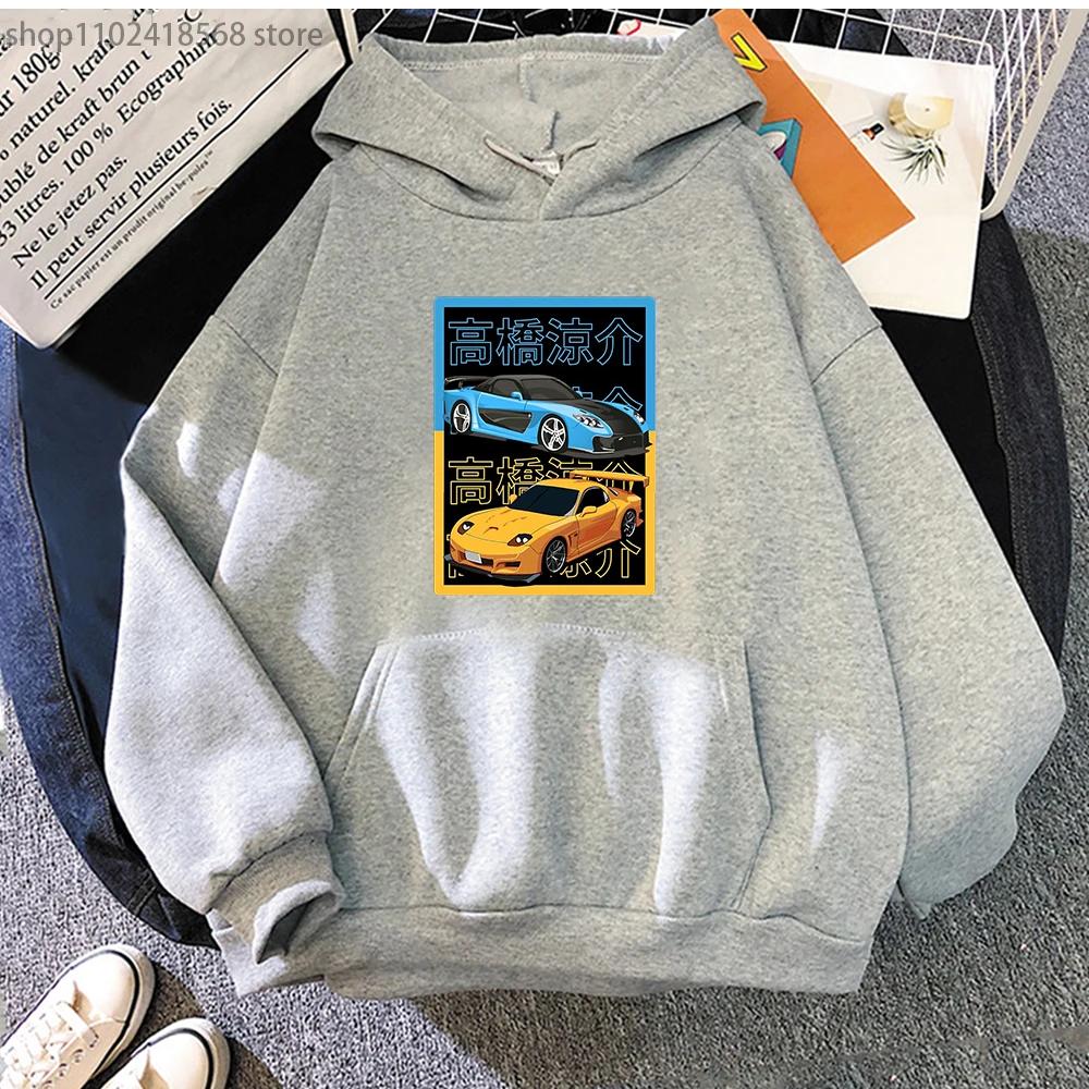 Японское Аниме Худи AE86 Графическая Толстовка Мужская С Круглым Вырезом Длинные Рукава Мода Повседневная Дрифт Гонки Женская Одежда