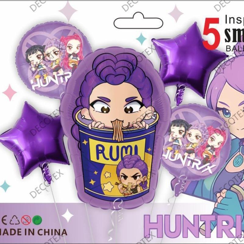 Шары HUNTRXX 18 дюймов, 5 шт., украшения для вечеринки с аниме-персонажами, MIRA ZOEY RUMI для украшения на день рождения и фестиваль, набор шаров в мультяшной тематике