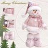 Pink Sequin Poseable Doll Christmas Snowman Santa Reindeer Winter Window Decoration Plush Hat Scarf Indoor Holiday Decor