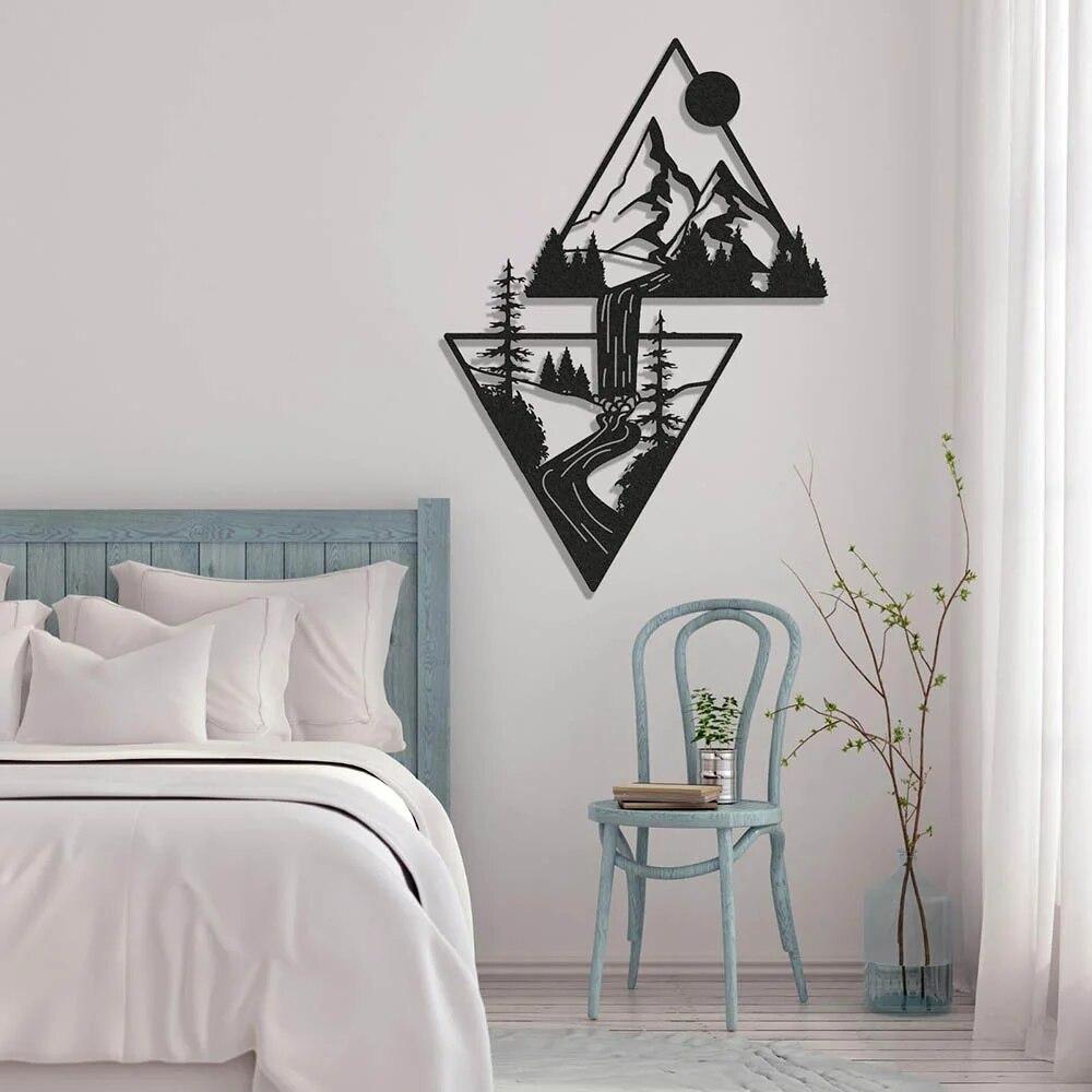 Scenery Theme Decor Wall Art Decorations Mountain Metal Wall Decor Wall Sign Metal Wall Triangle Wall Art for Room