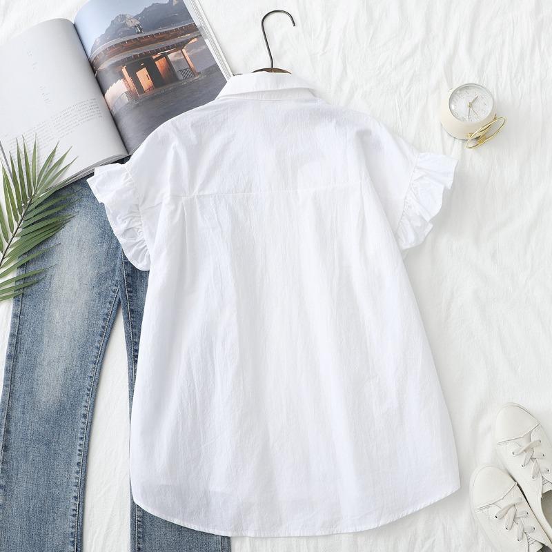 Loose Lotus Leaf Sleeve Short Sleeved Shirt for Women's Summer Design Slimming Shirts