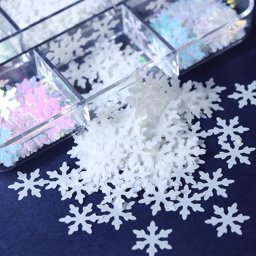 6-Grid Boxed Snowflake Nail Glitter Mixed Color Christmas Nail Art Glitter For DIY Accessories For Winter and Christmas