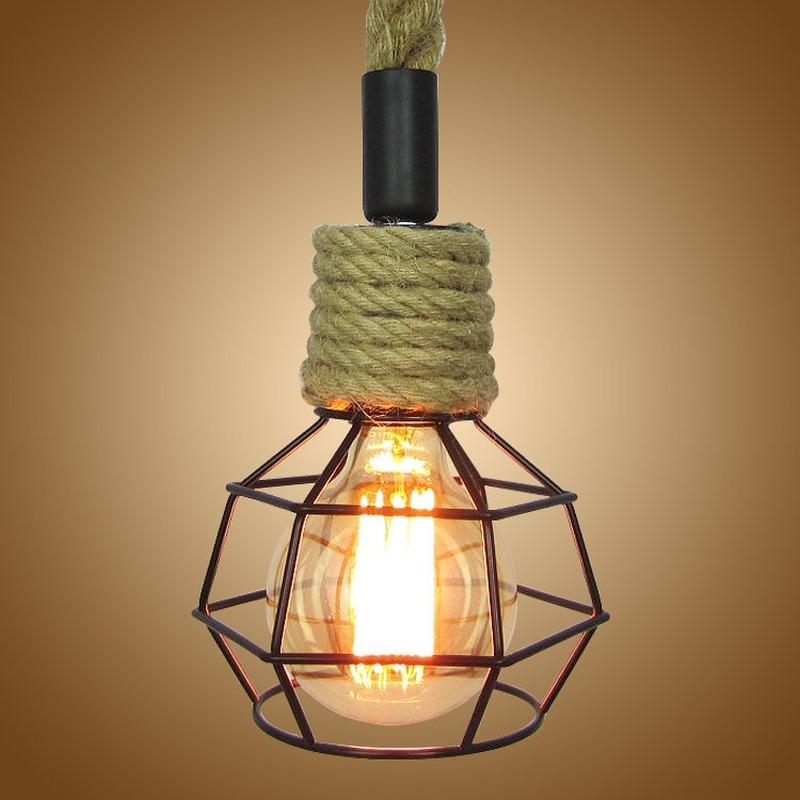Креативный ретро подвесной светильник из пеньковой веревки, ресторан, спальня, веревочные светильники для гостиной, коридора, современная железная клетка для птиц, подвесная