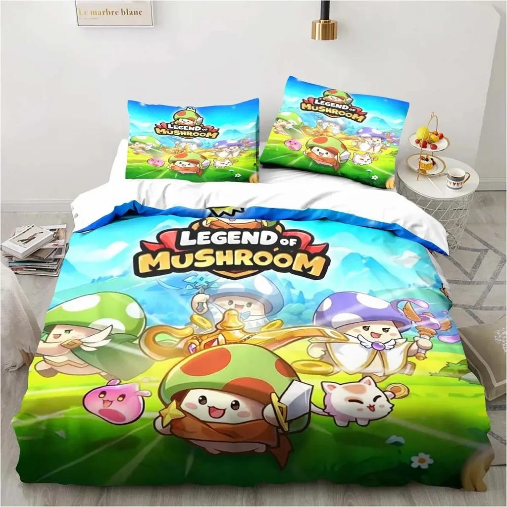 3D Anime Game Legend of Mushroom Pattern Bedding Set Printed With Pillowcase Bed Duvet Cover Single Double Queen Super King Size