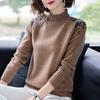 Autumn/winter Women High Neck Sweater Short Embroidered Sweater Thick  Loose Pullover Knitwear
