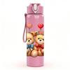 1PC Twin Love Teddy Bears 750ml Color Plastic Sports Water Bottle Leakproof Flip Straw Lid Suitable for Sports Office Home Use