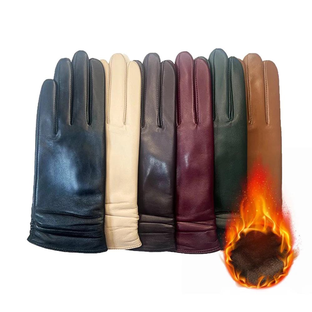Женские зимние перчатки, высококачественные, действительно черные кожаные перчатки из овчины, женские зимние холодные перчатки, длинные черные перчатки для женщин