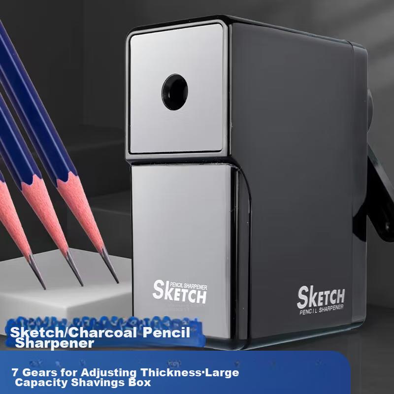 M&G Stationery Art Sketching Charcoal Pencil Sharpener, 7 Adjustable Thickness Settings, Automatic Lead Insertion And Retraction, Art Black APS906K9A