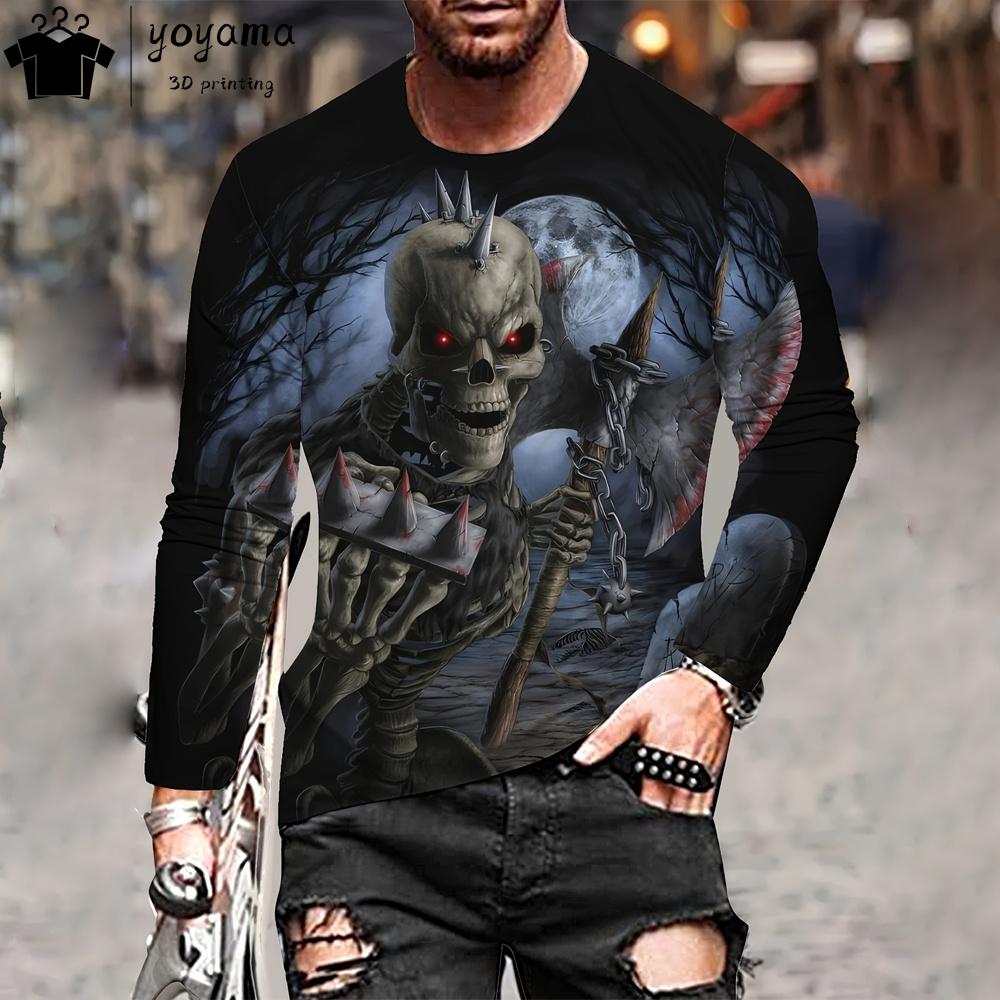 Fashion Skull Print Men's Clothing 3D Print Skull Graphic T Shirts Gothic Men's Clothing Y2k Mens Clothing Long Sleeve T-shirt
