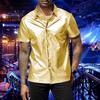 Мужская летняя рубашка с глянцевой поверхностью, отложным воротником, однобортный кардиган, свободная рубашка для вечеринок, повседневная одежда средней длины, топ