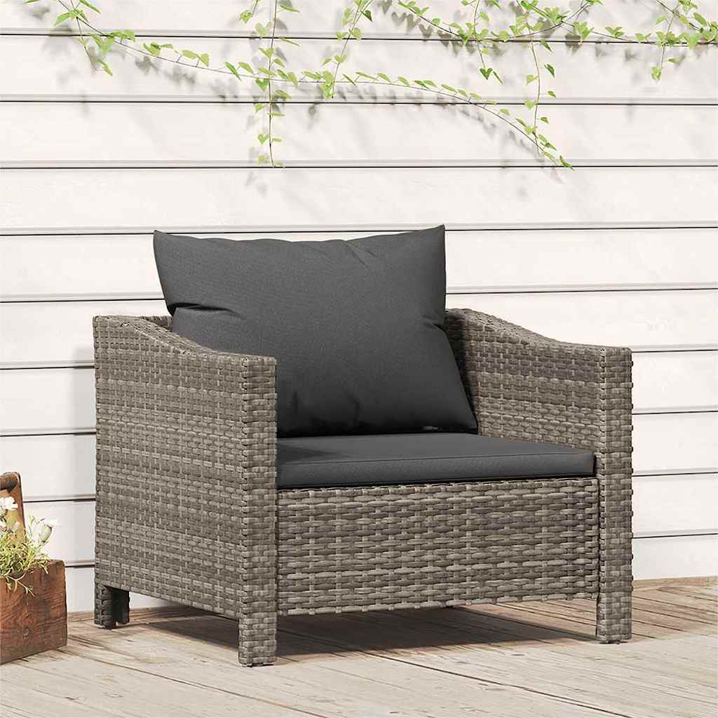 Garden Armchair with Cushions Grey Poly Rattan