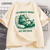 Retro Funny Cat Coffee Graphic T-Shirt Cat Lovers Retro Men Women T Shirt Short Sleeved High-Quality Cotton Casual Neck Tees