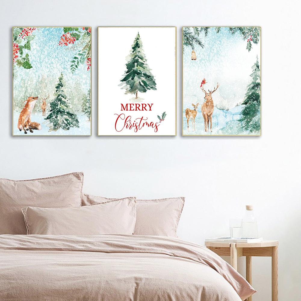 Winter Wonderland Print Christmas Wall Art Canvas Painting Gift Nordic Tree Garland Poster For Living Room Home Decoration