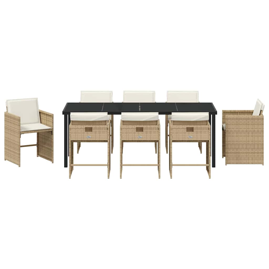 Garden Dining Set with Cushions 9 pcs Beige Poly Rattan