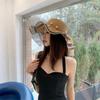 1PC Women Foldable Floppy Straw Hat Pearl Silk Ribbon Wide Brim Sun Hat Beach Cap Summer Sunshade Visors UV Protection Travel Hats Bucket Caps
