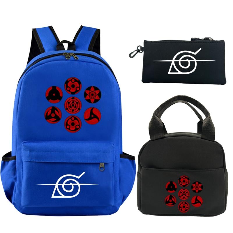 3Pcs/set Anime Naruto Printed Backpack Bookbag with Lunch Bag Pencil Case Teenager Children Girl Boy Schoolbag Rucksack