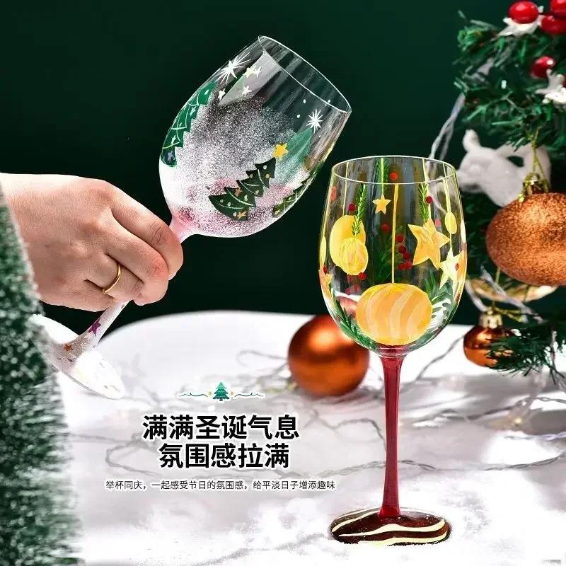 1 шт. Рождественская серия Бокалы для красного вина Фестивальный мультяшный узор Хрустальный бокал Рождественская вечеринка Бокалы для красного вина Шампанские бокалы