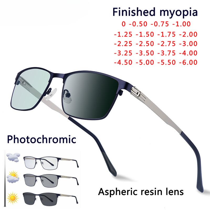 Готовые солнцезащитные фотохромные очки для близорукости, модные серые линзы-хамелеоны, металлические ножки с градусами, солнцезащитные очки -1 -1,5 -2,0 -2,5 -3