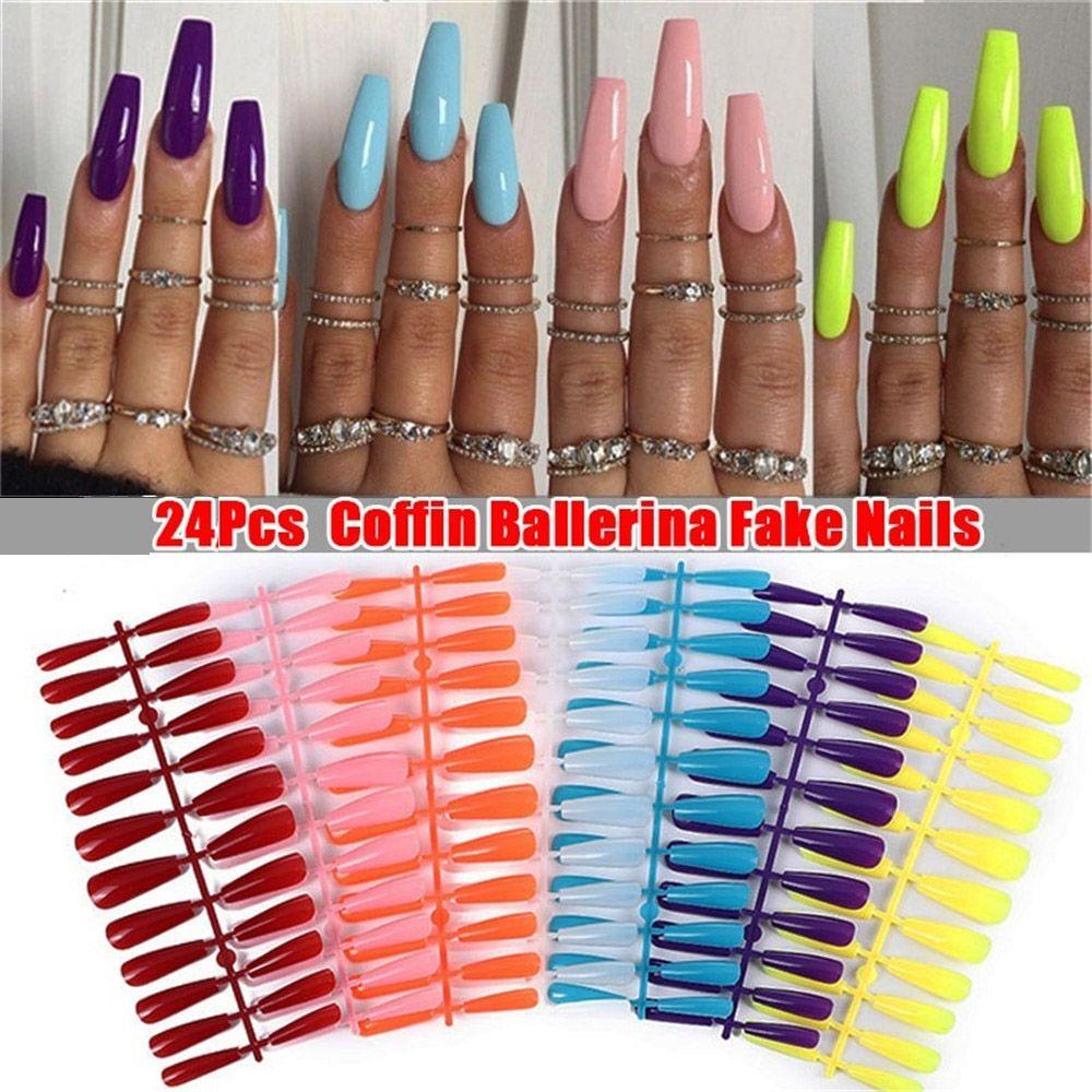 24Pcs/Set Acrylic Full Cover Manicure Nail Tips Ballerina Nail Coffin Fake Nail False Nails