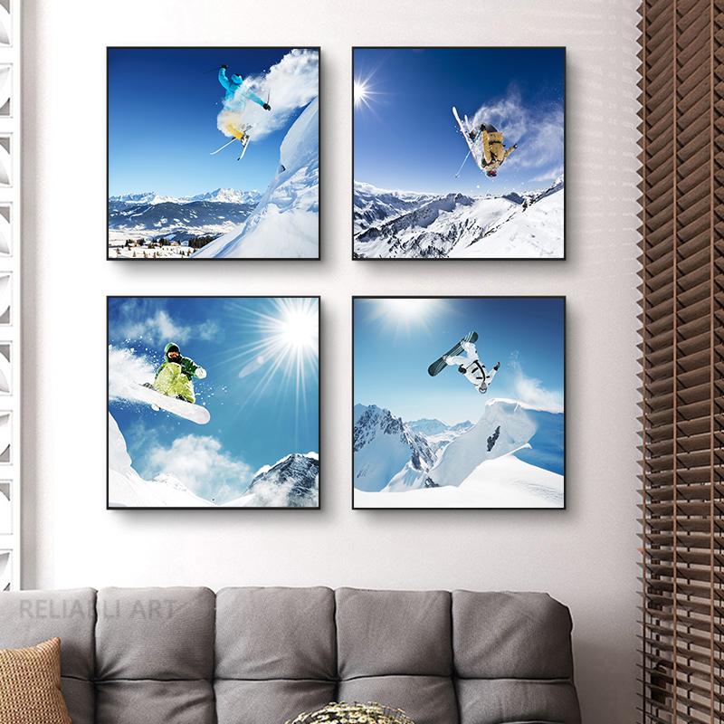 Лыжный спорт, холст, картина, настенное искусство, снежный горный пейзаж, фотографии, Настенный декор, современное украшение для гостиной, дома, Куадрос