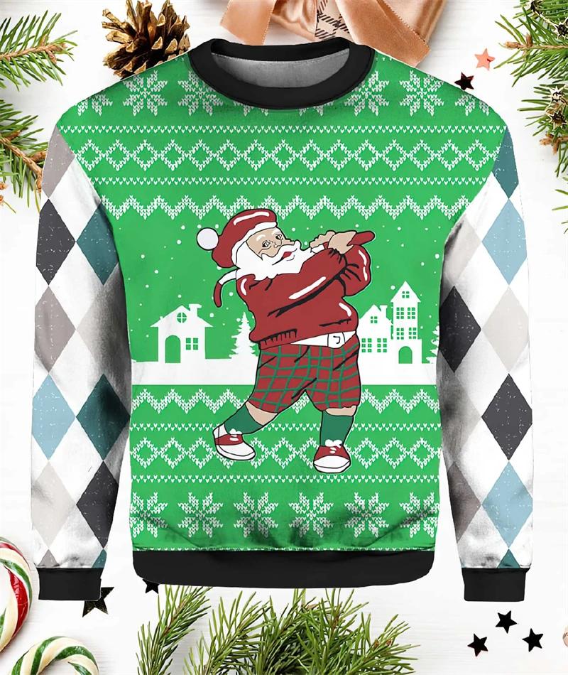 Funny Santa Claus Long Sleeved T-shirt Ugly Christmas Sweater for Men Women Fashion 3D Print Clothes Casual Unisex Tee Clothing