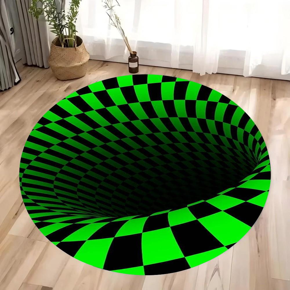 3D Клетчатый Круглый Ковер для Зоны Спальня Кухонный Коврик Стираемый Ковер для Акцента на Пол в Помещении Ковер для Ванной Комнаты для Гостиной Домашнего Офиса Прихожей