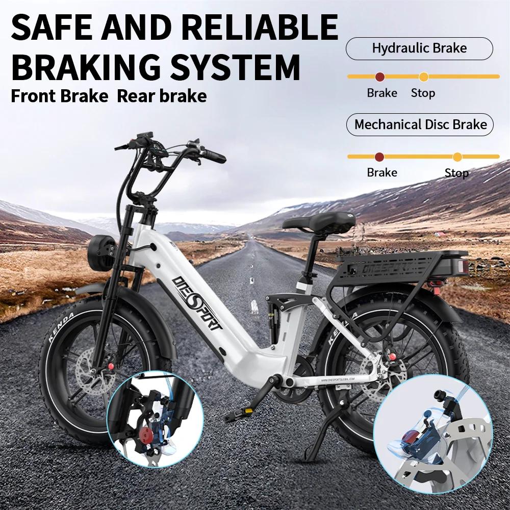 ONESPORT OT08 pro Electric Bike 48V 36AH Dual Battery System up to 40 Km/h Speed 20 Inch Fat Tire with Hydraulic Brakes And App Control