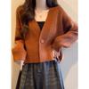 V-neck Fashion Women One Button Cardigan Short Sweater Autumn /Winter Long Sleeve Knitted Jackets Solid Color Elegant Loose Office Basic Casual Coats