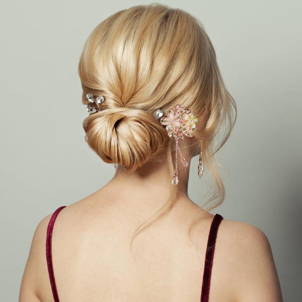 Elegant Crystal Filigree Hair Stick Buyao for Girls Ancient Chinese Hairpin Traditional Hanbiuk Decorative Cosplay