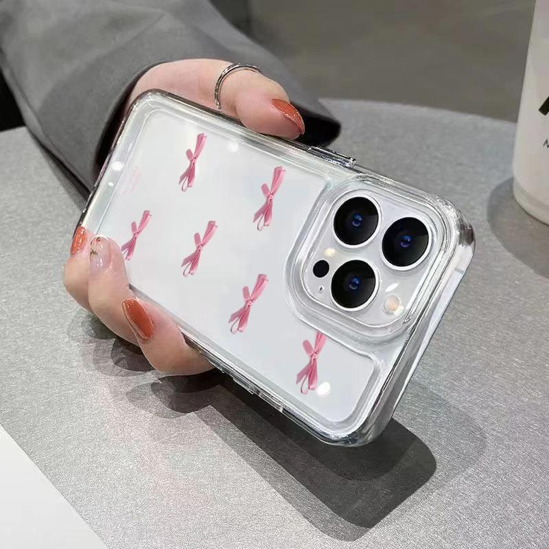 Розовый Бант Мягкий Силиконовый Чехол Для Телефона Для iPhone 15 Pro Max Чехол iPhone 14 13 12 11 XS XR X 7 8 Plus 15 Прозрачный Ударопрочный Чехол